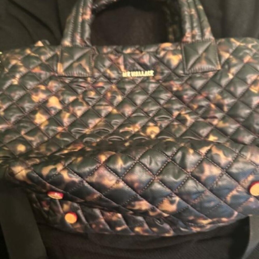 MZ Wallace Quilted Tote in Black and Brown Tortoiseshell Print